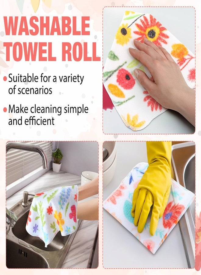 Tegeme 36pcs Floral Reusable Paper Towels Roll 11.81 x 11.81 Inches Washable Paperless Cotton Kitchen Towels Bulk for Kitchen Bathroom - Image 4